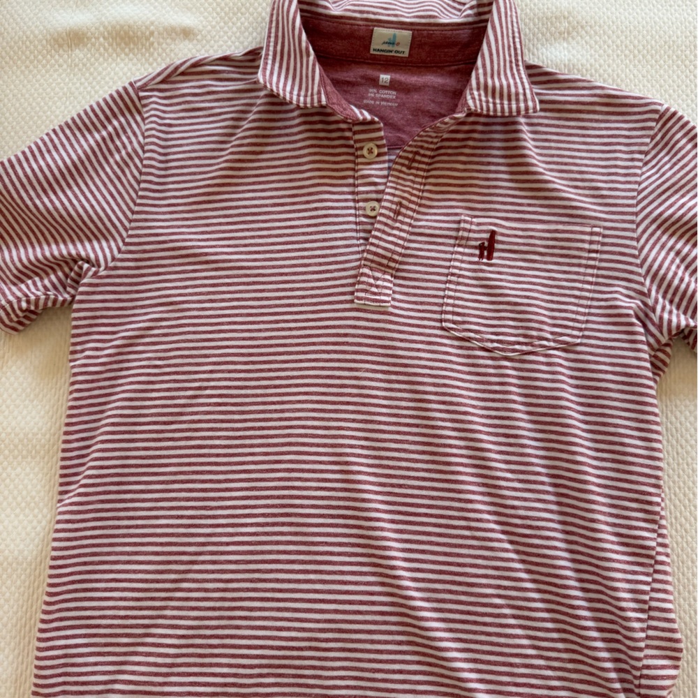 johnnie-O Kid’s Nantucket Red and White Striped Stretch Polo Shirt